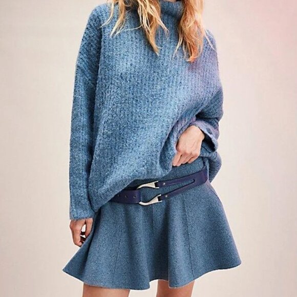 Free People Cuddle Me Co-Ord Blue Wool Blend Mini Skirt Size L in Mountain Sprin - Picture 1 of 7